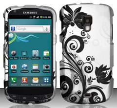 Samsung Galaxy S Aviator R930 SCH-R930 (US Cellular) Black/Silver Vines Design Snap On Hard Case Protector Cover + Car Charger + Free Neck Strap + Free Wrist Band