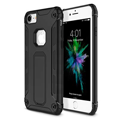 iPhone 7 Case, iPhone 8 Case, Wewdigi [Heavy Duty] Soft TPU & Hard PC Rugged Dual Layer Non-slip Grip Case and Kickstand with Compatible iPhone 8 & 7--(Black)