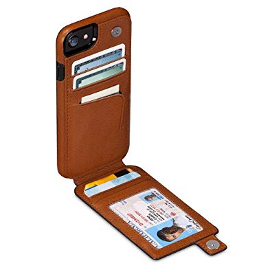 WalletSkin Leather Wallet Case for iPhone 8/7/6 (Tan)