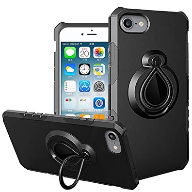 iPhone 8 Case, iPhone 7 Case, Gentre 360 Rotating Adjustable Ring Holder Armor Case with Kickstand and Drop Protection Scratch Resistant for iPhone 8/7 (Black)