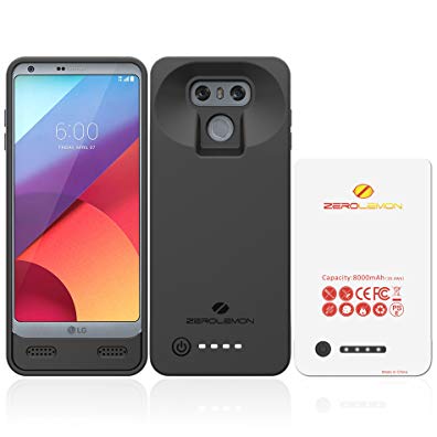 LG G6 Battery Case, ZeroLemon Ultra Power 8000mAh Extended Battery Case Rechargeable Charging Case with Soft TPU Full Edge Protection Case for LG G6– Black
