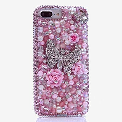 Galaxy NOTE 8 Case, [Premium Handmade Quality] Bling Genuine Crystals Protective Case Cover for Samsung Galaxy NOTE 8 [by Luxaddiction] Pink Butterfly Design