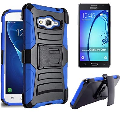 For Samsung Galaxy On5 G550 SM-G550 Armor Case [SlickGearsTM] Heavy Duty Shock Impact Protection Dual Layer Kickstand Work Case + Belt Clip Carrying Holster (Blue)