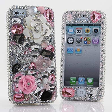 Iphone 5 5s Luxury 3d Swarovski Crystal Diamond Bling Sparkle Girly Case Cover Faceplate Gorgeous Silver Pink White Jewelry Rose Lover Design (100% Handcrafted By Star33mall)