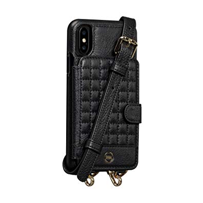 Sena Crossbody Snap on - Hands Free Drop Safe Crossbody quilted wallet case for iPhone X - Black