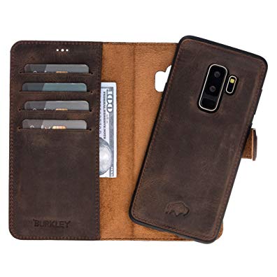 Samsung Galaxy S9 Plus Magnetic Detachable Leather Wallet Folio Case with Snap-on Cover for Samsung Galaxy S9 PLUS | Book-like Design | Hand-wrapped in Premium Turkish Leather (Antique Coffee)