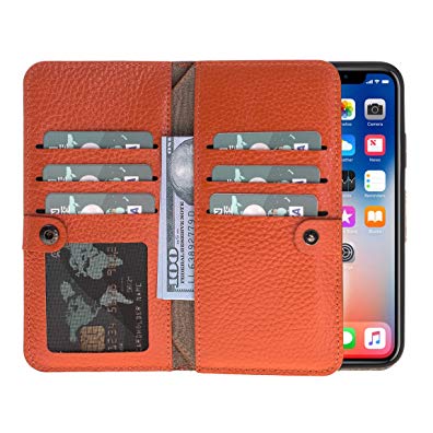 iPhone X Leather Case by Burkley, Bi-Fold Detachable Leather Wallet Case for Apple iPhone X, Magnetic Closure and Premium Snap-on | Book Style Cover with 10 Card Holders in a Gift Box (Fire Orange)