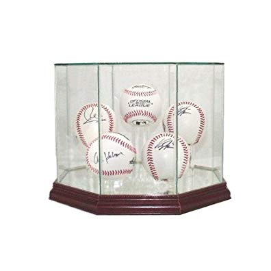 Perfect Cases Glass Baseball Display Case with Mirror - 5 Baseballs