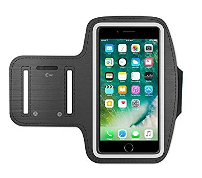 SeaSum Armband for Apple iPhone 8/7/6s/6, Galaxy S9/S8/S7 4.7 inch, Adjustable Reflective Velcro Band, Key Holder & Screen Protector Best for Running, Walking, Biking, Hiking, Workout & Yoga. (Black)
