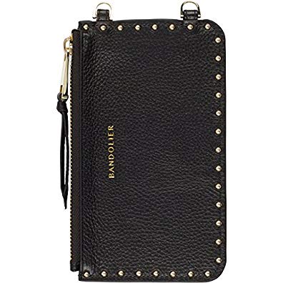 Bandolier [Natalie] Attachable & Detachable Designer Leather Pouch Bag Phone Case Accessory with Luxury Gold Metal Details Hardware. Storage for Makeup, Keys & Cash
