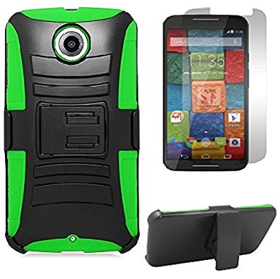 [SlickGearsTM] Heavy Duty Combat Armor Kickstand Case w/ Belt Holster for Motorola Google Nexus 6 (XT1103 All Carriers)+ Premium Screen Protector (Green)