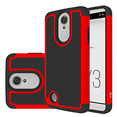 LG Aristo Case, LG Phoenix 3 Case, LG K8 2017 Case, LG Fortune Case, Eflistone Drop Protection Hybrid Armor Defender Protective Case Cover (Red)