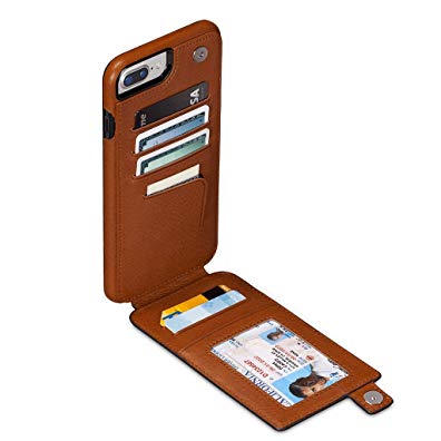 WalletSkin Leather Wallet Case for iPhone 8 Plus/7 Plus/6 Plus (Tan)
