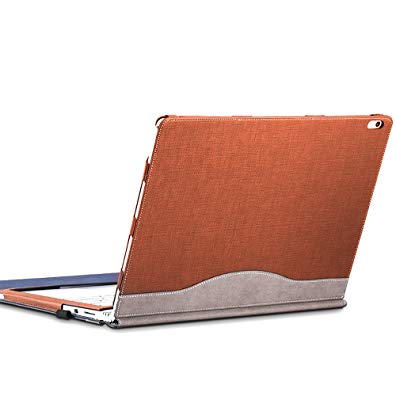 Microsoft Surface Book 2 (15 inch) Sleeve Case, Synthetic Leather Detachable Magnetic Adsorption with Elastic Bandage [Stylus Pen Holder Loop] Folio Flip Breathable Protective Case Cover (Brown)