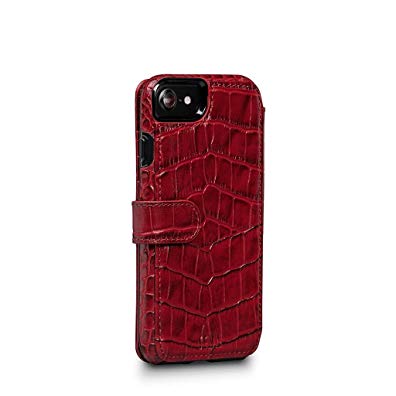 WalletBook Classic Leather Folio Case (Croco Red, for iPhone 8 / 7)
