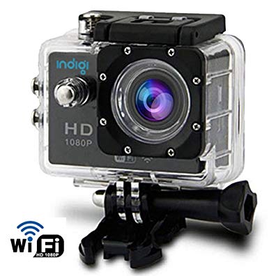 Indigi WiFi Sports Camera Action Cam WiFi Tether iPhone and Android Remote ( 4K + 1080p + 720p Full HD ) Recording Waterproof Case & 1.5
