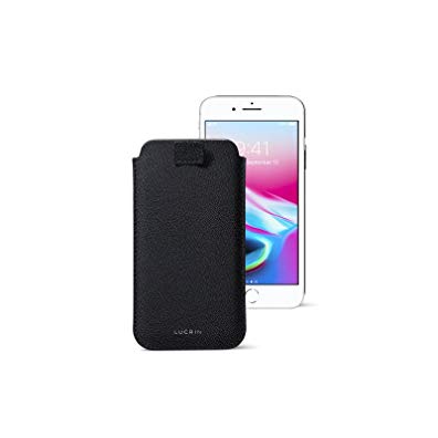 Lucrin - iPhone 8/7/6 Ultra Slim Sleeve, Protective Soft Case with Pull-Up Strap - Black - Goat Leather