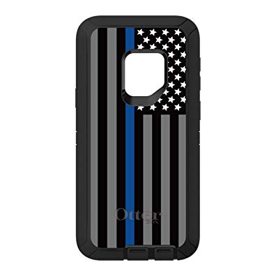 Galaxy S9 OtterBox ® Defender Black Custom Case By DistinctInk - Thin Blue Line US Flag Law Enforcement - Show Your Support for First Responders