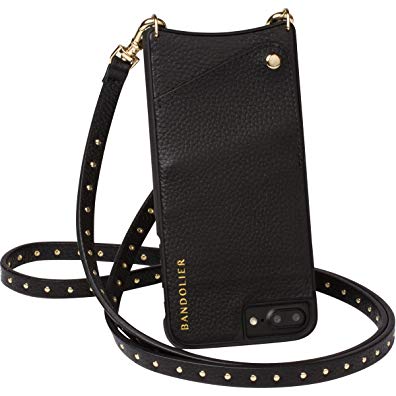 Bandolier [Natalie] Phone Case for iPhone X - Gold Tone Details Cross-body Removable Strap & Authentic Leather Wallet & No Grip Plastic Cover. Slim Credit Card 2 Slot & Secure Closure