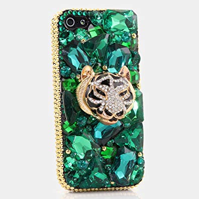 iPhone 6S Bling Case, iPhone 6 Case - LUXADDICTION [Premium Quality] 3D Handmade Crystallized Bling Case Easy Grip Crystals Diamond Sparkle Golden Tiger Green Background Cover for iPhone 6 / 6S