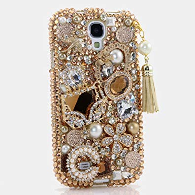 Galaxy S8 PLUS Case, LUXADDICTION [Premium Handmade Quality] 3D Bling Genuine Crystals Hybrid Protective Cover for Samsung S8+ Golden Glory Design with Tassel Phone Charm