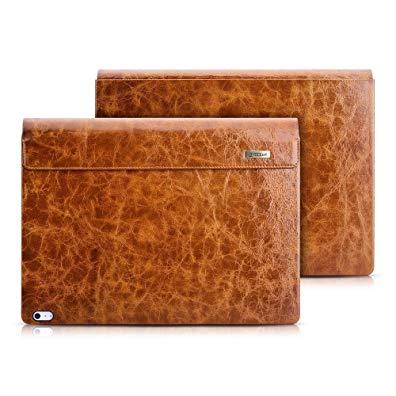 Surface Book Sleeve Case, ICARER [100% Real Leather] Detachable Folio Case for Microsoft Surface Book (13.5 inch) - Dark Brown
