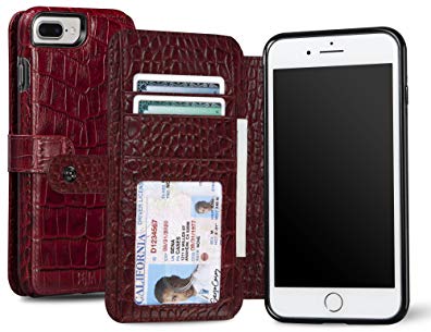 Sena WalletBook Classic , Premium leather Drop safe wallet book case for the iPhone 7 Plus - Croco Red