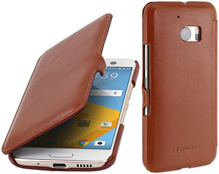 StilGut Book Type with Clip, Genuine Leather Case for HTC 10, Cognac Brown