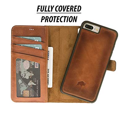 Burkley Case Detachable Leather Wallet Case for Apple iPhone 8+ PLUS / 7+ PLUS with Magnetic Closure and Snap-on | Book Style Cover with Card Holders and Kickstand in a Gift Box | Burnished