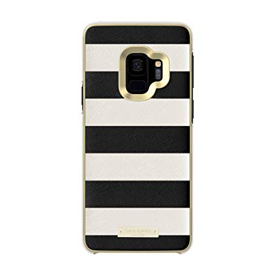 kate spade new york Wrap Case for Samsung Galaxy S9 - Multi Saffiano Black and White Stripe/Gold Logo Plate