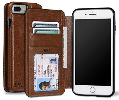 Sena Heritage Walletbook, Drop safe leather wallet book case for the iPhone 7 Plus - Cognac