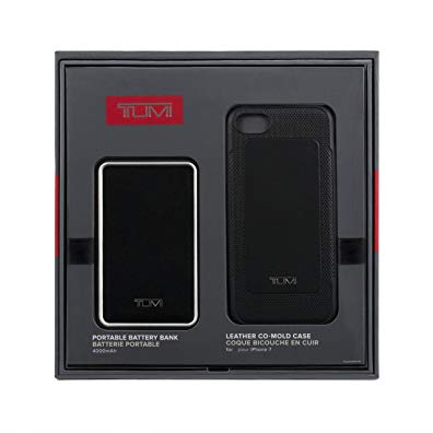 TUMI Gift Set: 4000mAh Portable Power Bank (Black Leather); Leather Co-Mold Case for iPhone 7 (Black Leather)